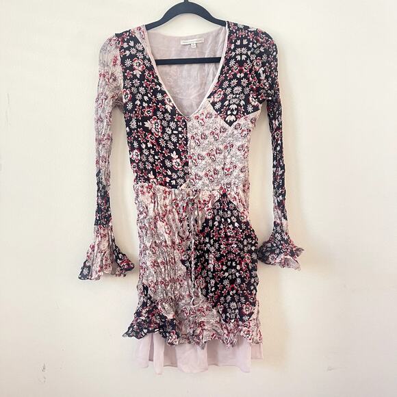 Rebecca Minkoff Flower Print June Dress w/ Bell Sleeve & Tie Waist - Size 0 - Picture 2 of 8